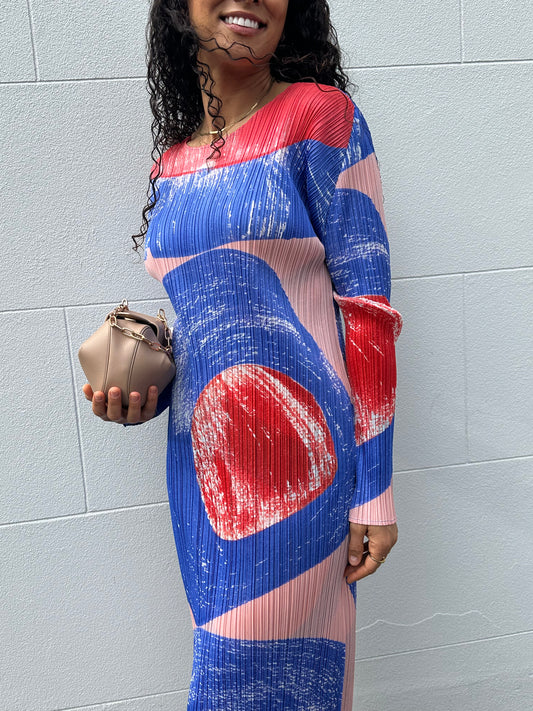 Pleats Please Red/Blue Dress Size M/L