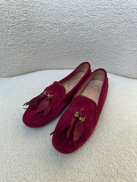 Tods Suede Burgundy Loafers Size 40