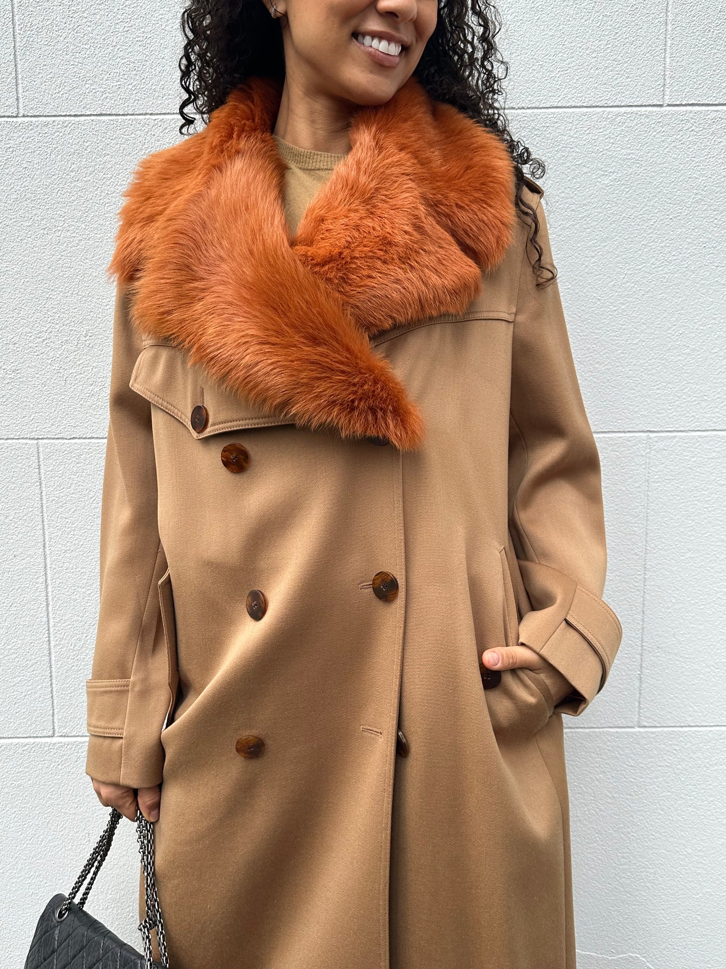 Paul Smith Camel Fur Trim Coat Size 41