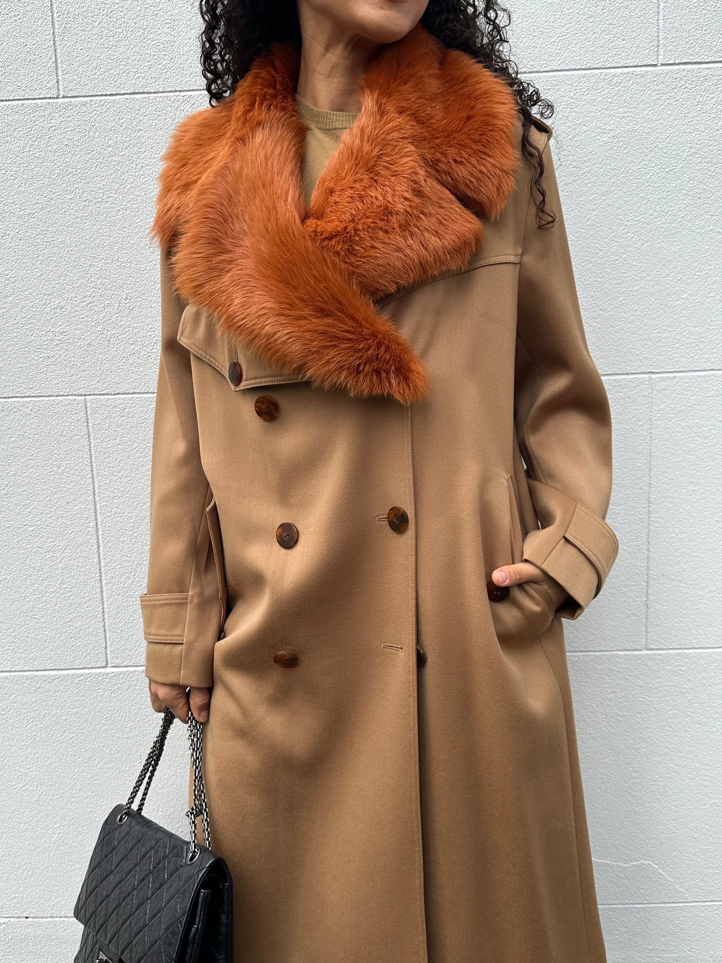 Paul Smith Camel Fur Trim Coat Size 41