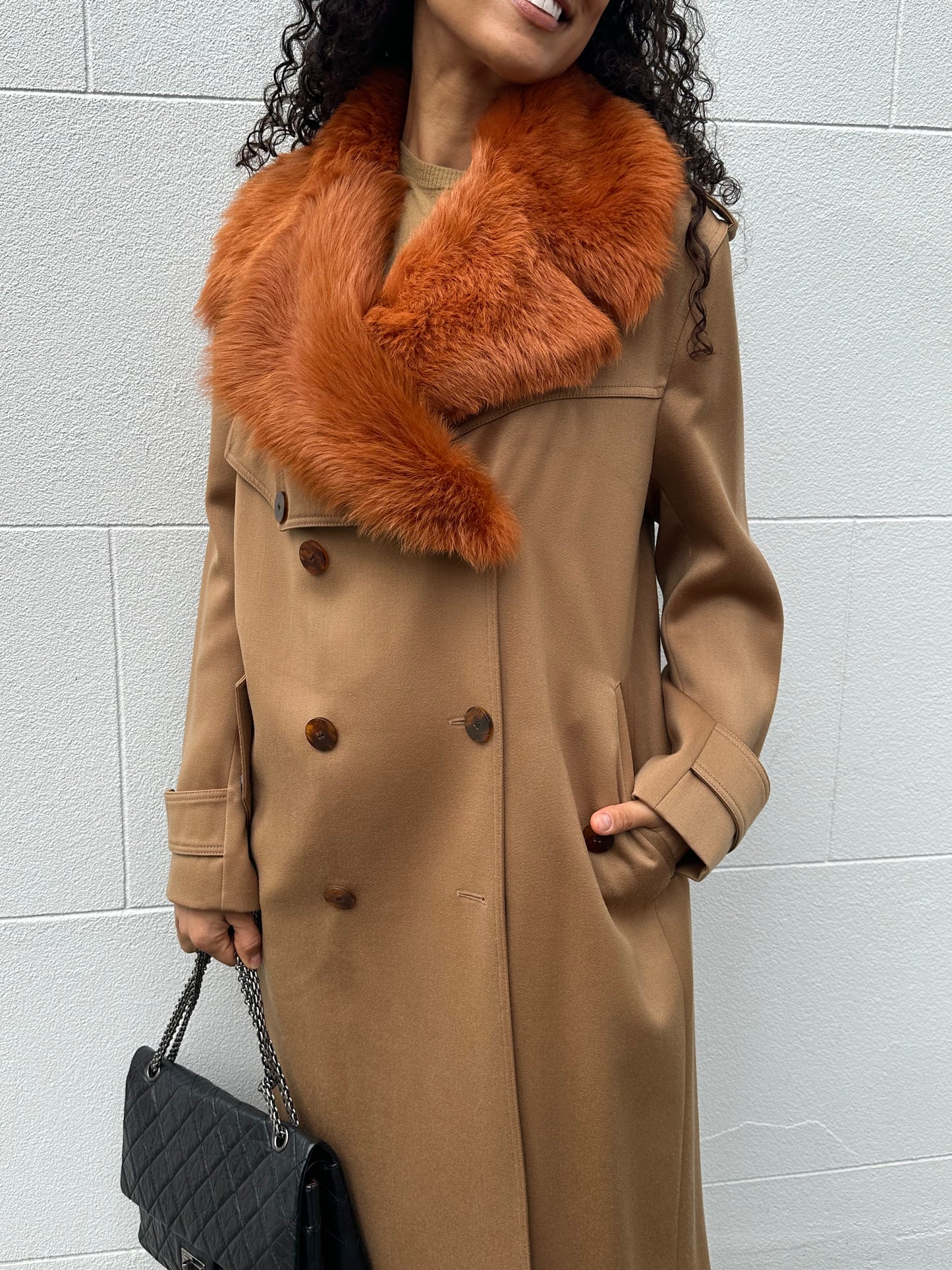 Paul Smith Camel Fur Trim Coat Size 41