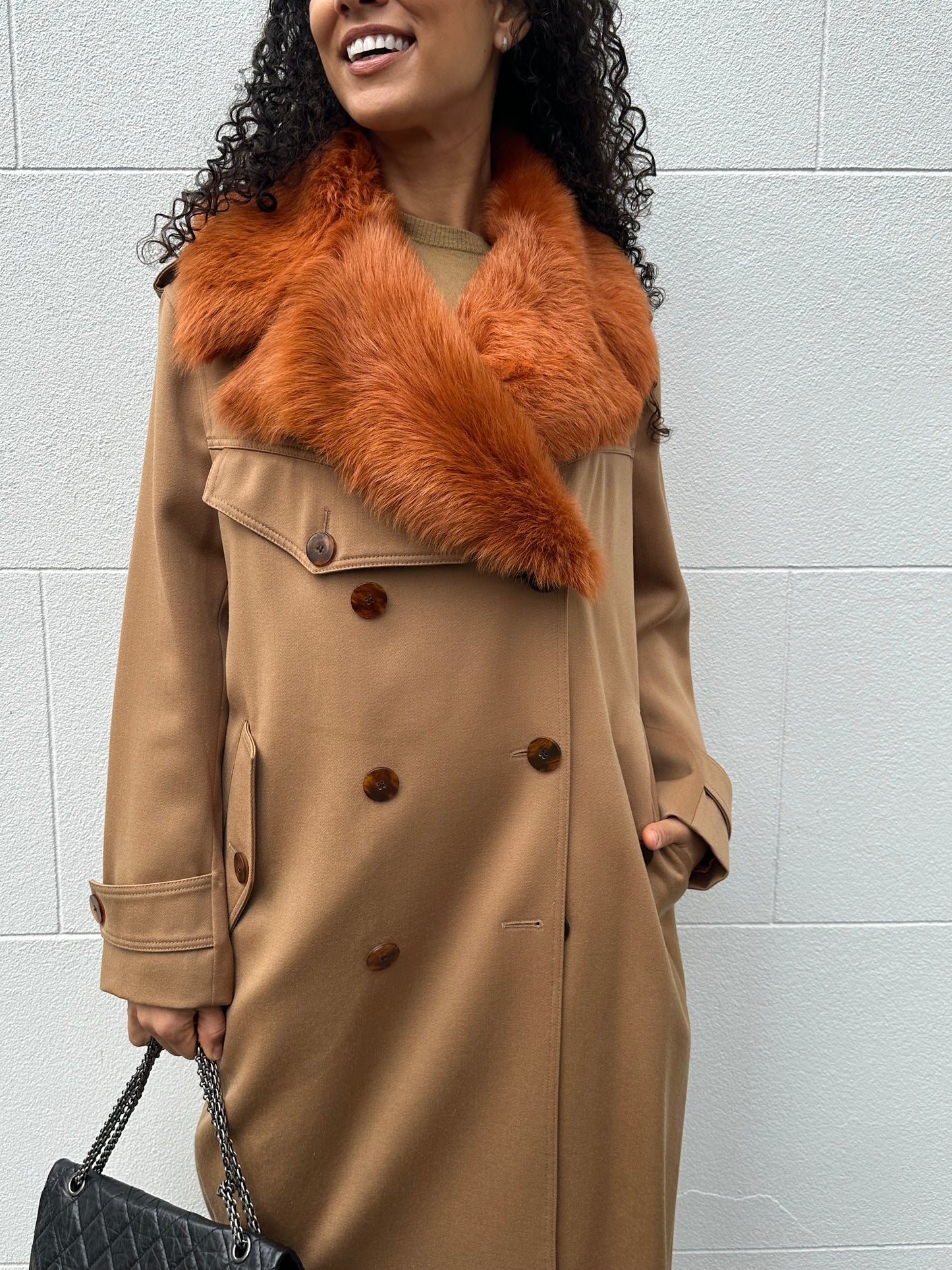 Paul Smith Camel Fur Trim Coat Size 41