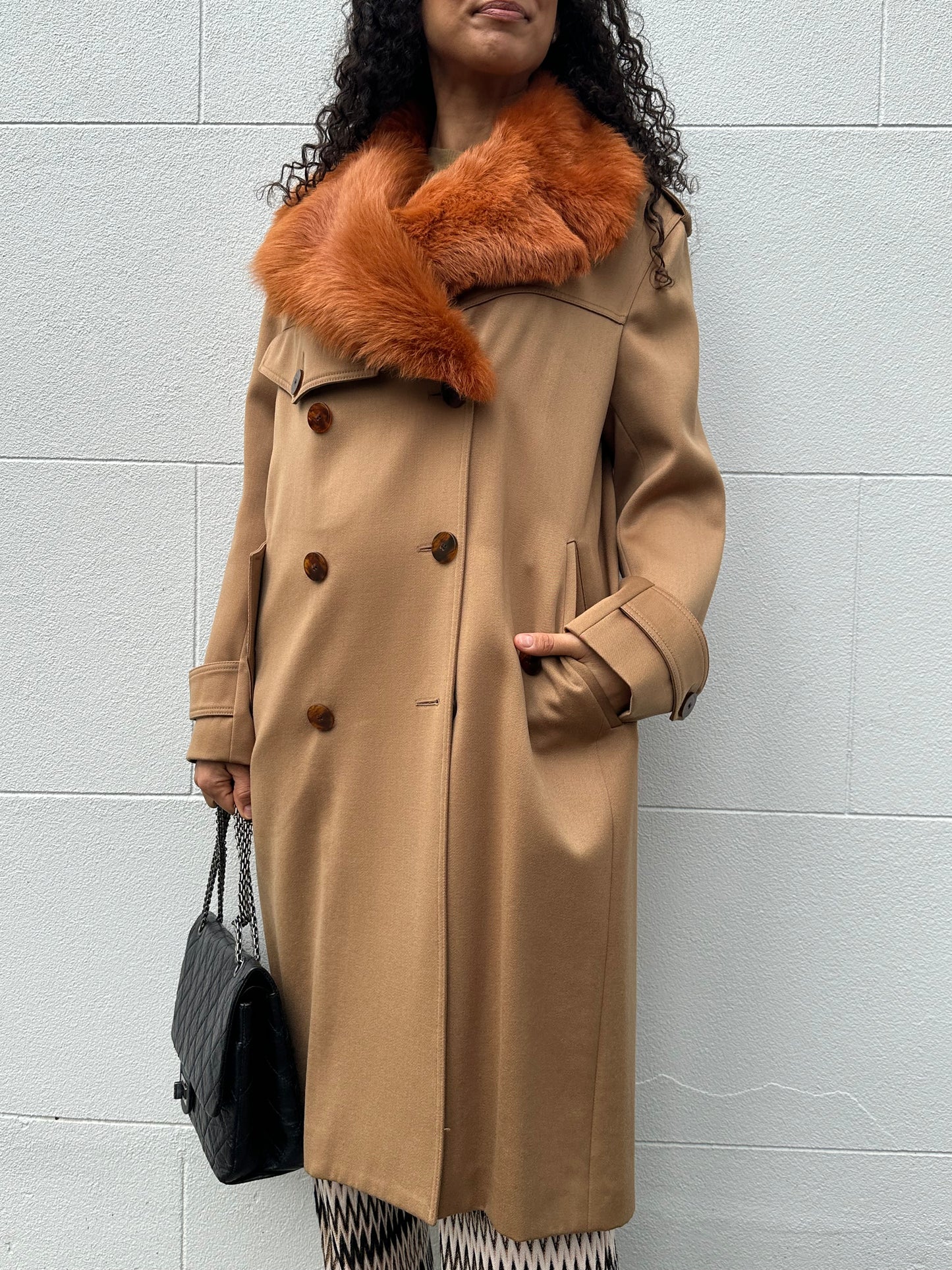 Paul Smith Camel Fur Trim Coat Size 41
