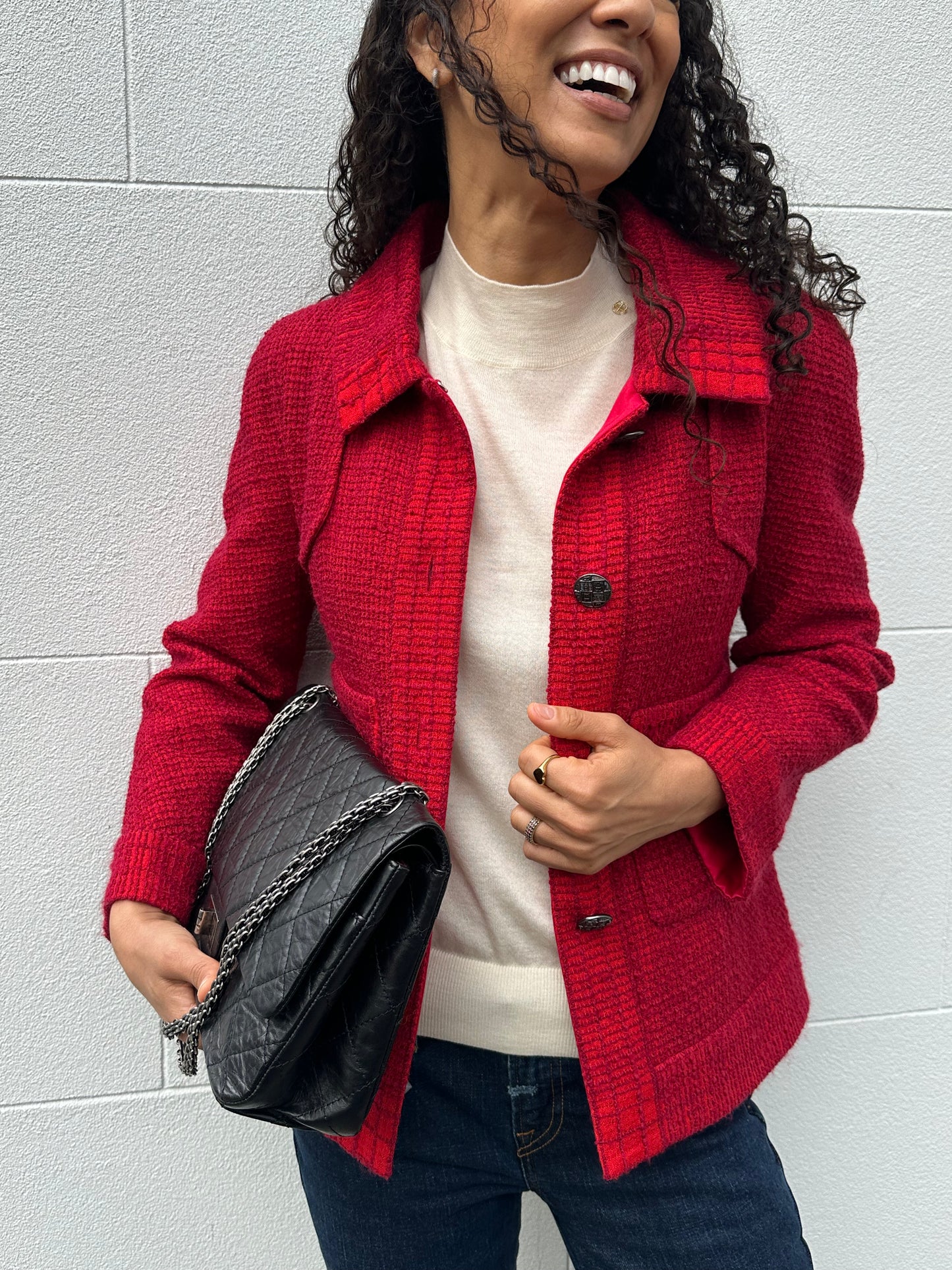 Chanel Tweed Red Jacket Size 34