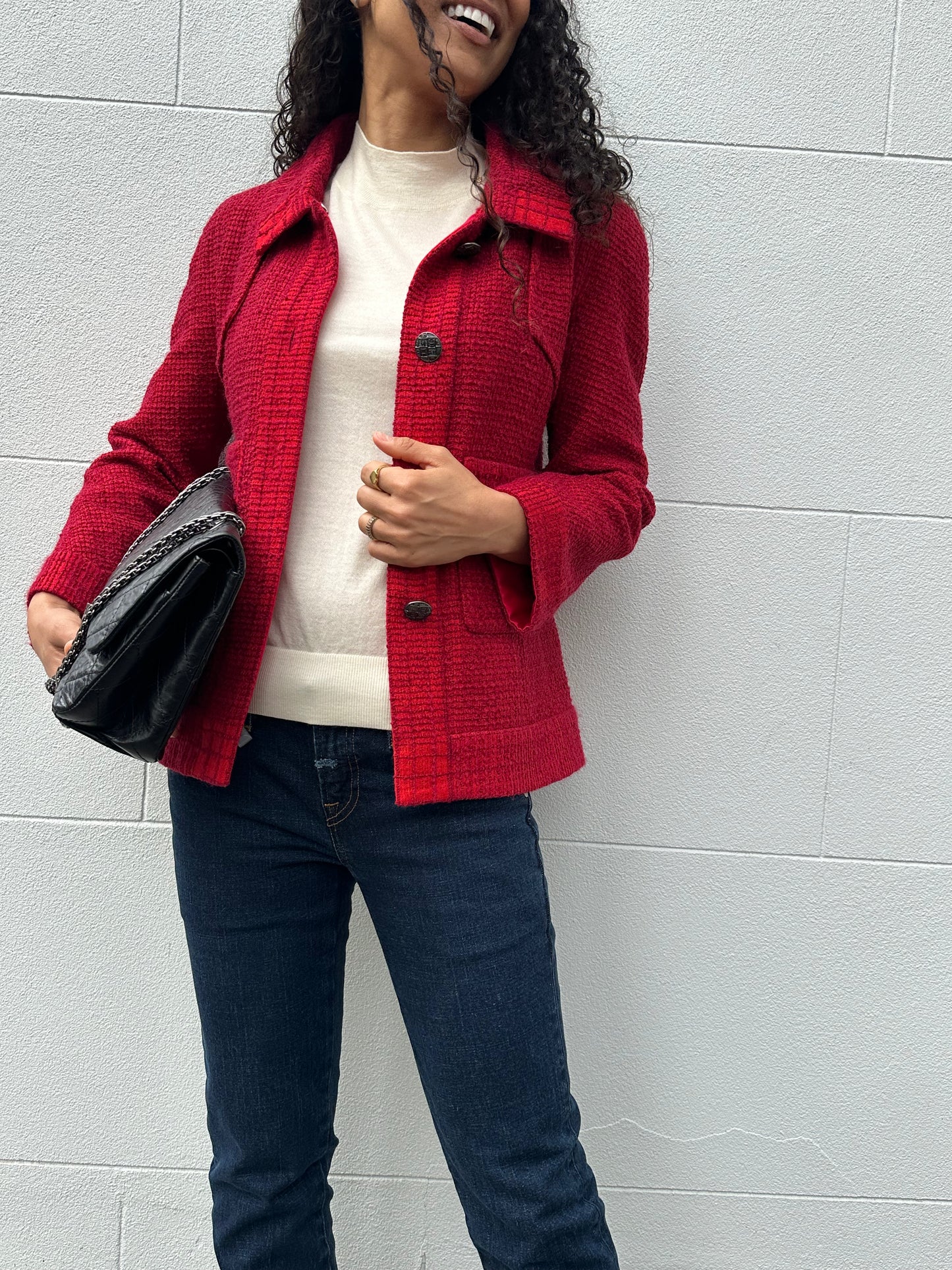 Chanel Tweed Red Jacket Size 34