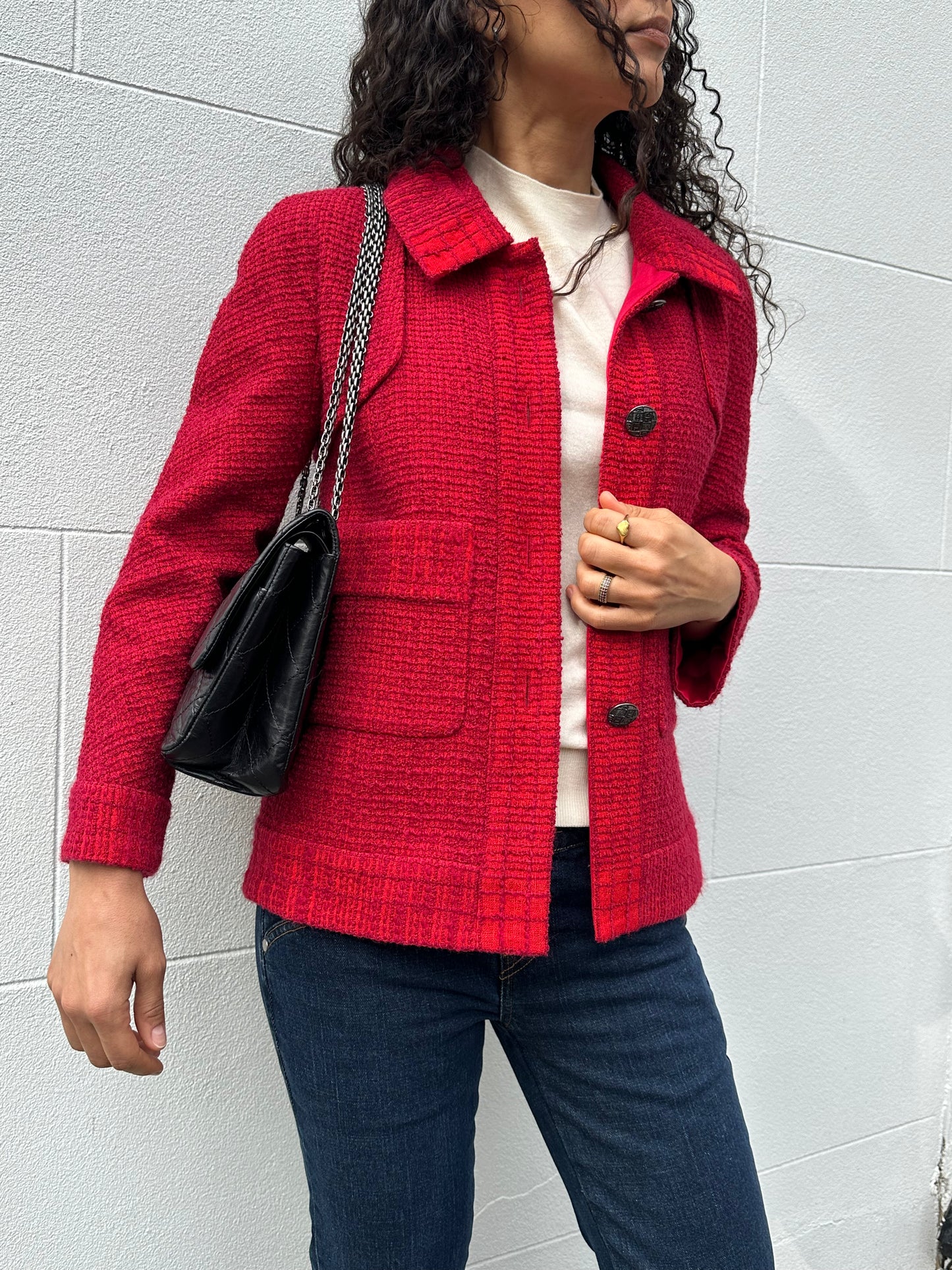 Chanel Tweed Red Jacket Size 34