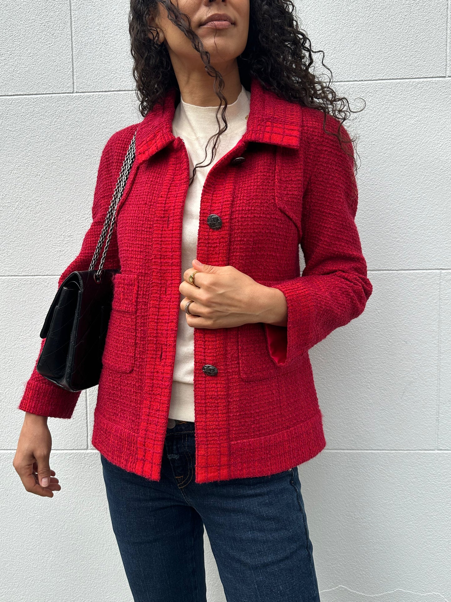Chanel Tweed Red Jacket Size 34