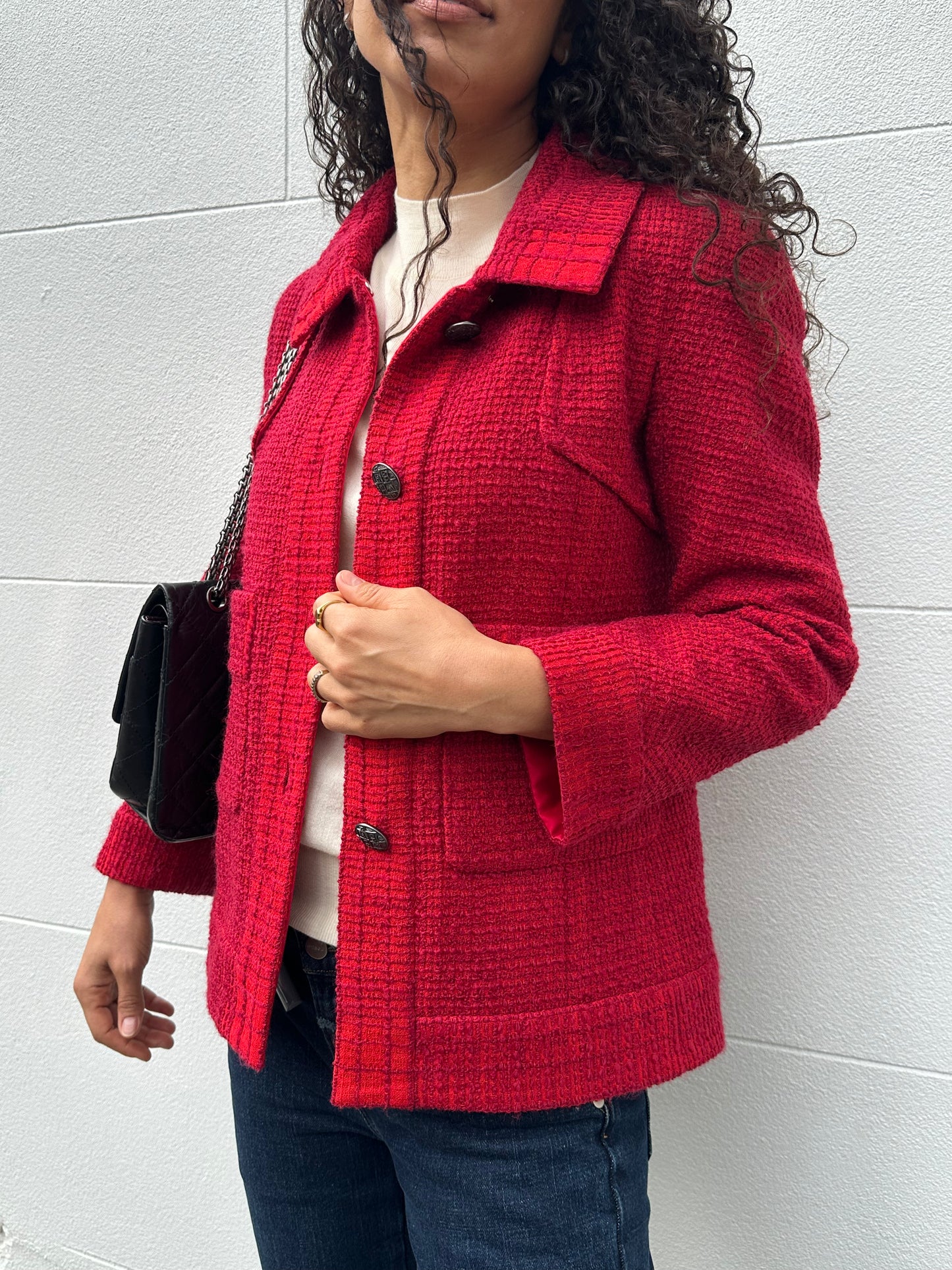 Chanel Tweed Red Jacket Size 34