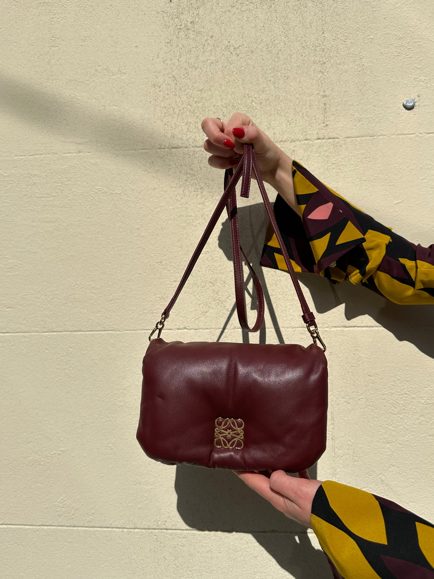 Loewe Burgundy Mini Puffer Goya Crossbody / Clutch Bag