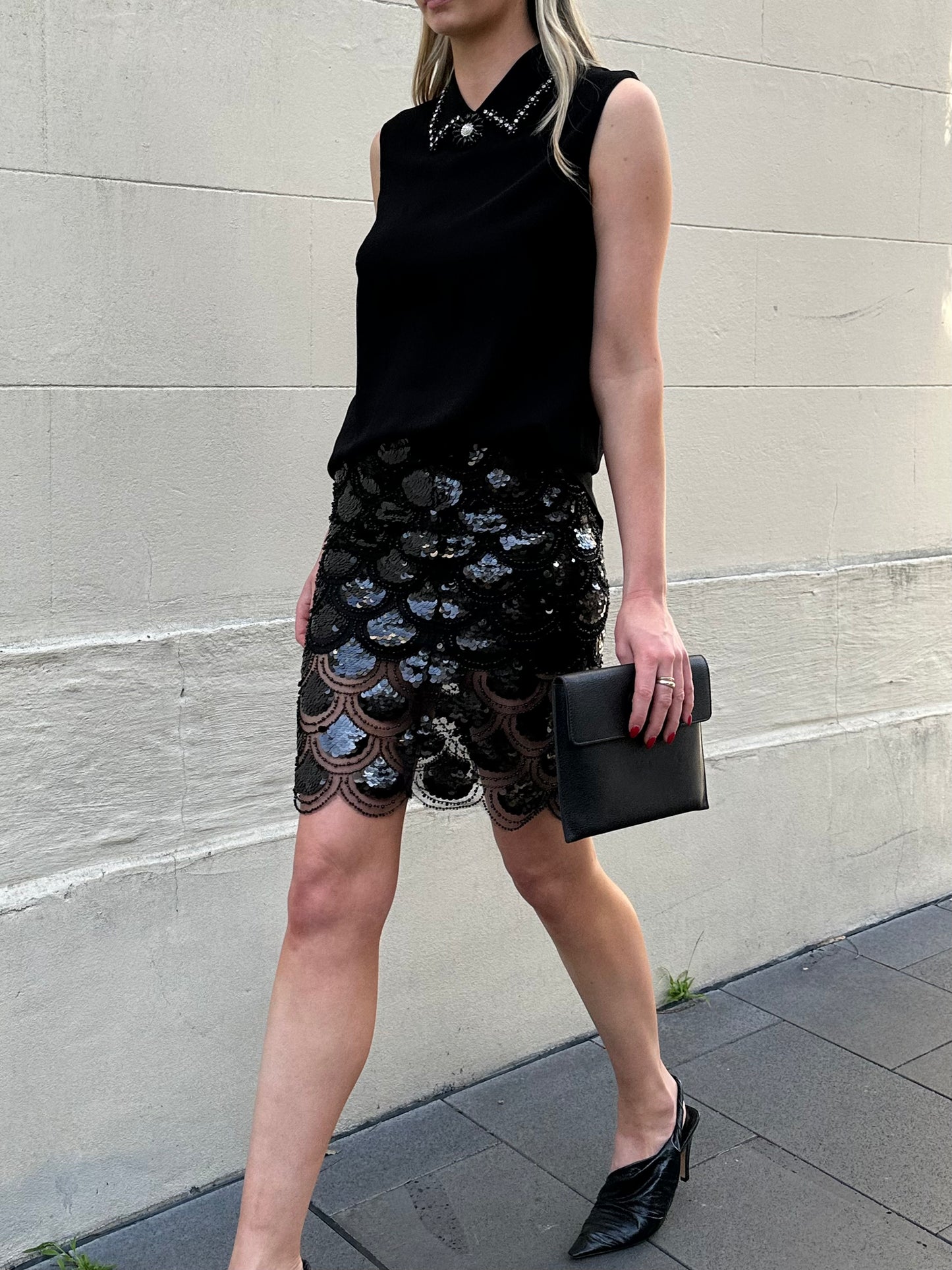 Rotate Seqinned Black Mini Skirt Size S
