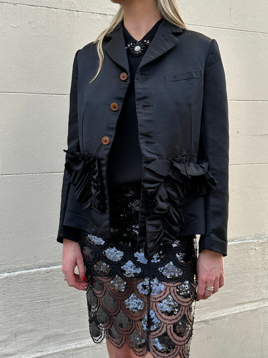 Comme Des Garcon Black Satin Frill Jacket Size S