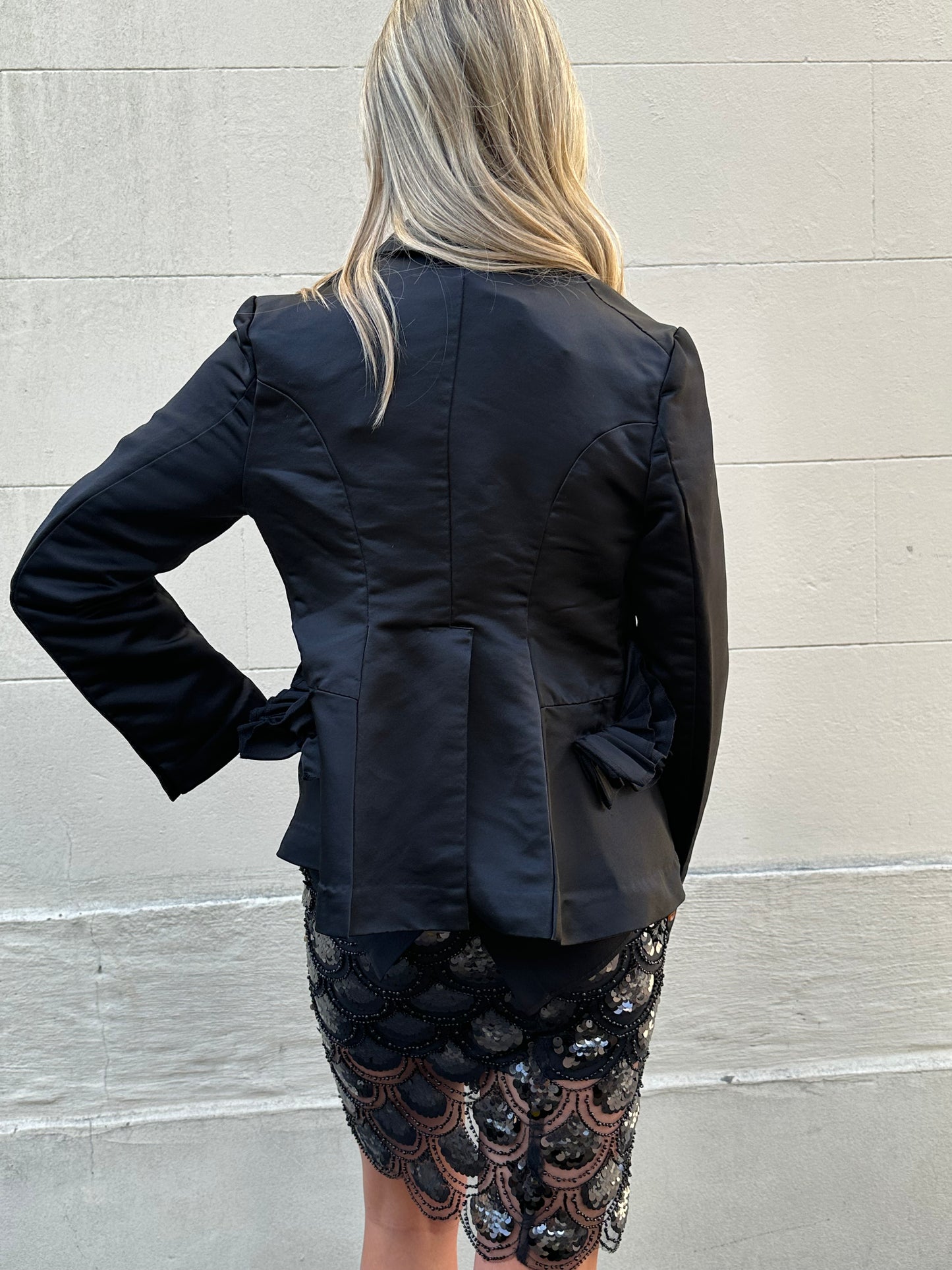 Comme Des Garcon Black Satin Frill Jacket Size S