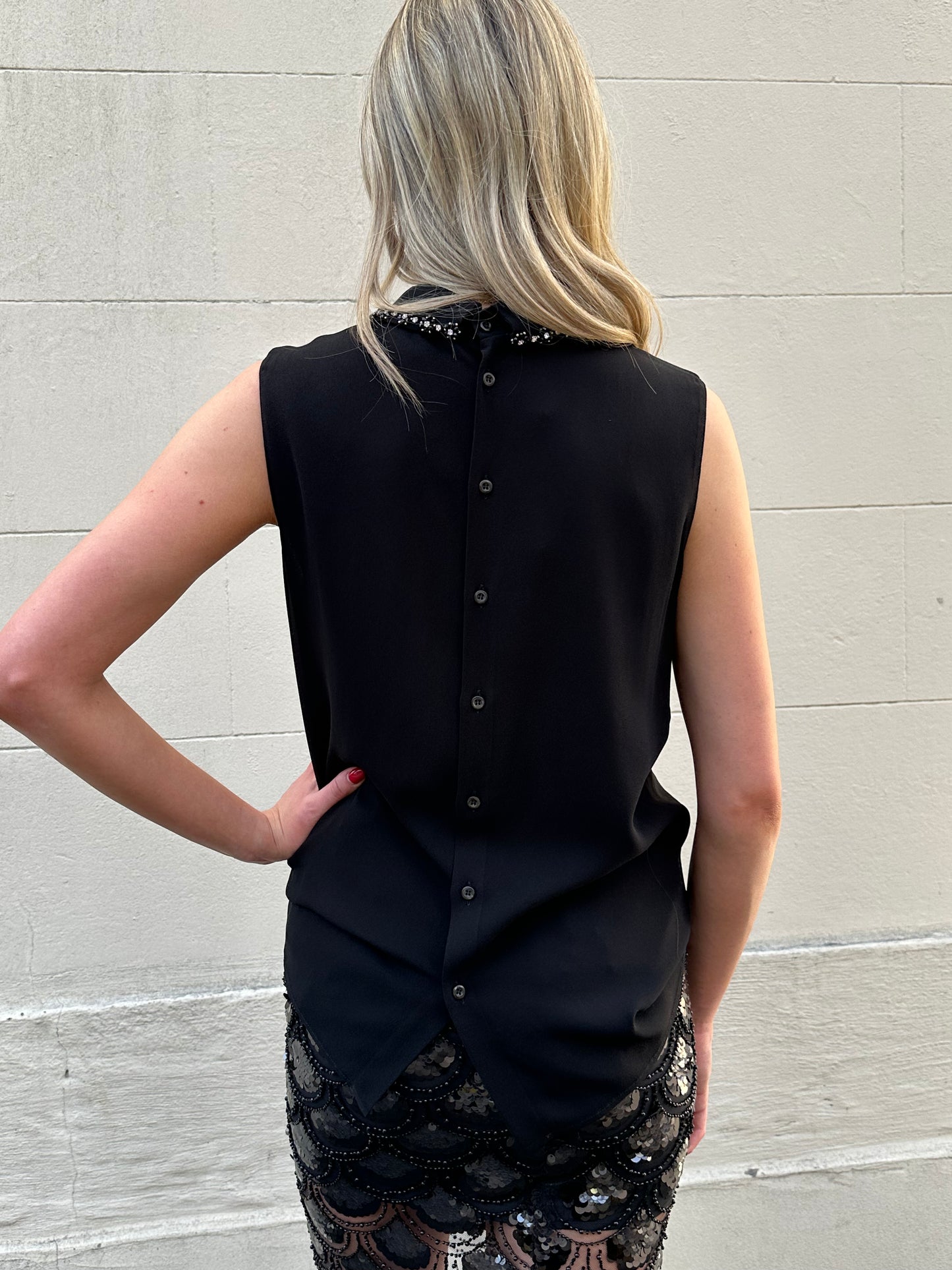 Miu Miu BLack Jewel Sleeveless Top Size 42
