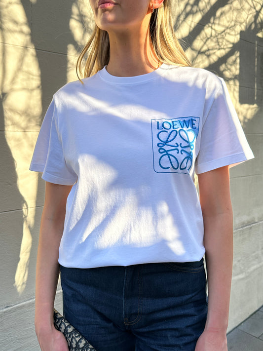 Loewe White Blue Logo T Shirt Size S