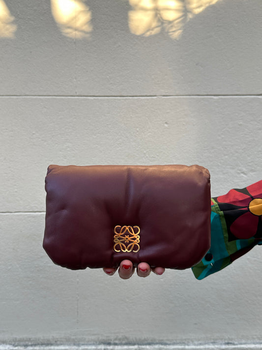 Loewe Burgundy Mini Puffer Goya Crossbody / Clutch Bag