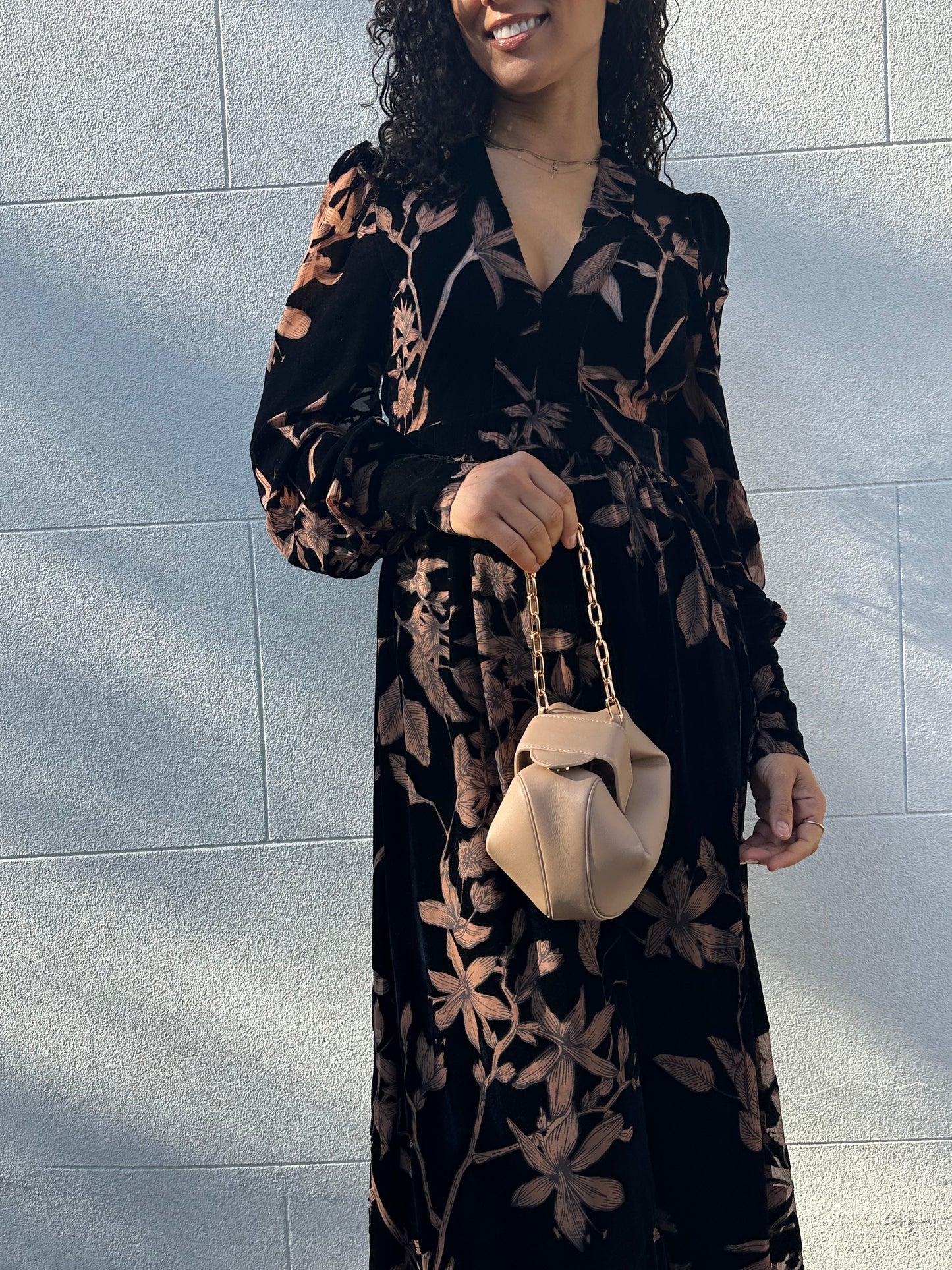 OUD Brown/Black Floral Long Dress Size S