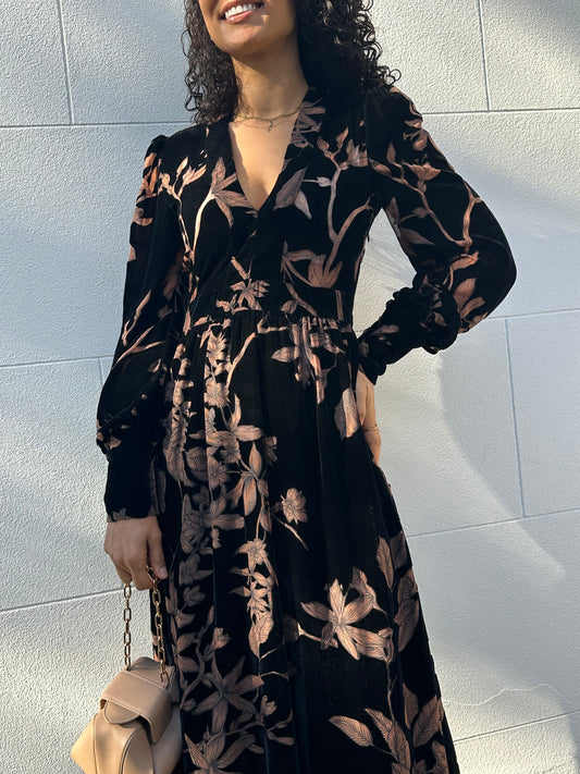 OUD Brown/Black Floral Long Dress Size S