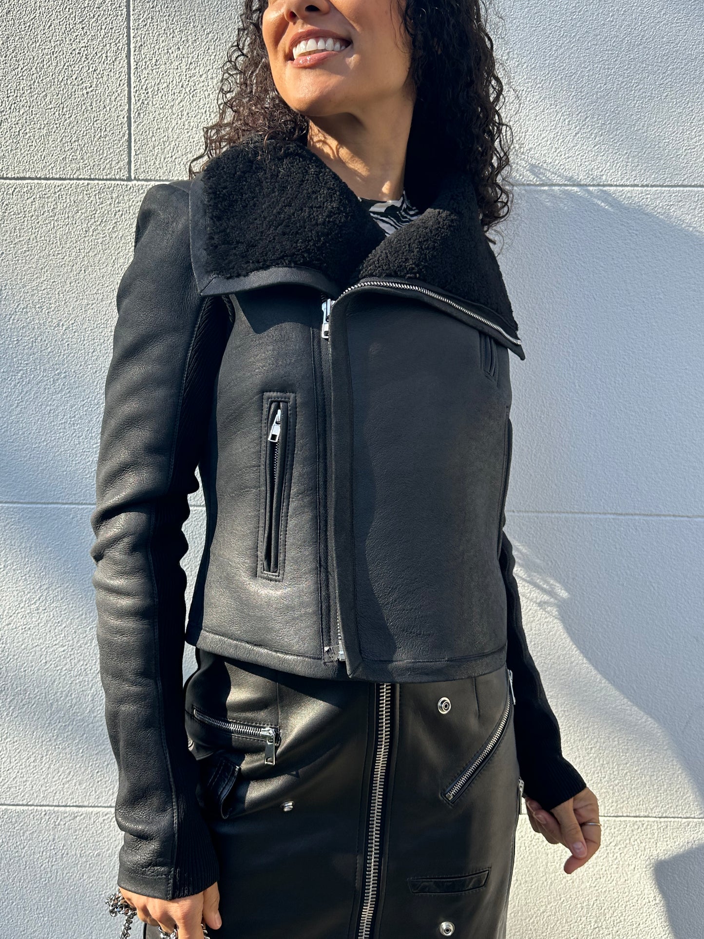 Rick Owen Black Shearling Jacket Size 10