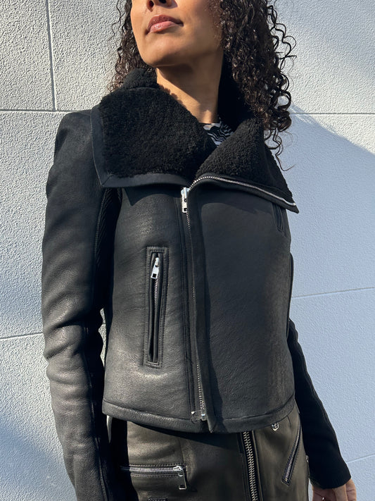 Rick Owen Black Shearling Jacket Size 10