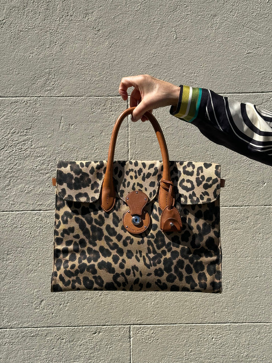 Ralph Lauren Leather Trim Canvas Tote