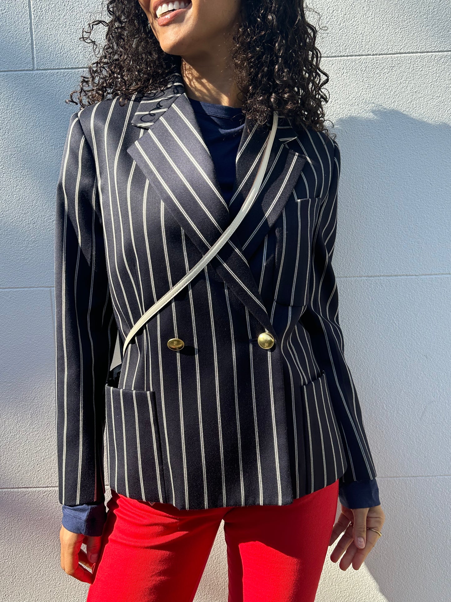 Victoria Beckham Navy Pinstripe Jacket Size 8
