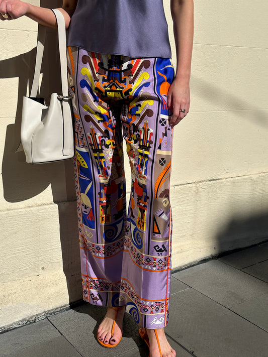 Pucci Lilac Multi Prink Silk Pant Size 42