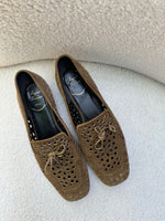Roger Vivier cut out suede olive loafers size 38