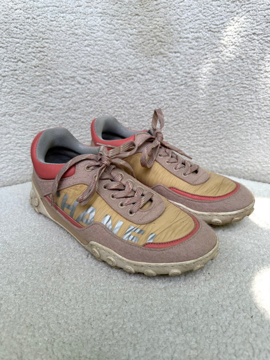 Chanel Pink Logo Sneakers Size 38