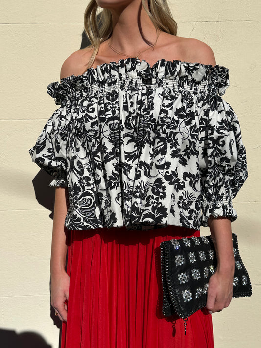 Christian Dior Black Floral Off the Shoulder Top Size 42