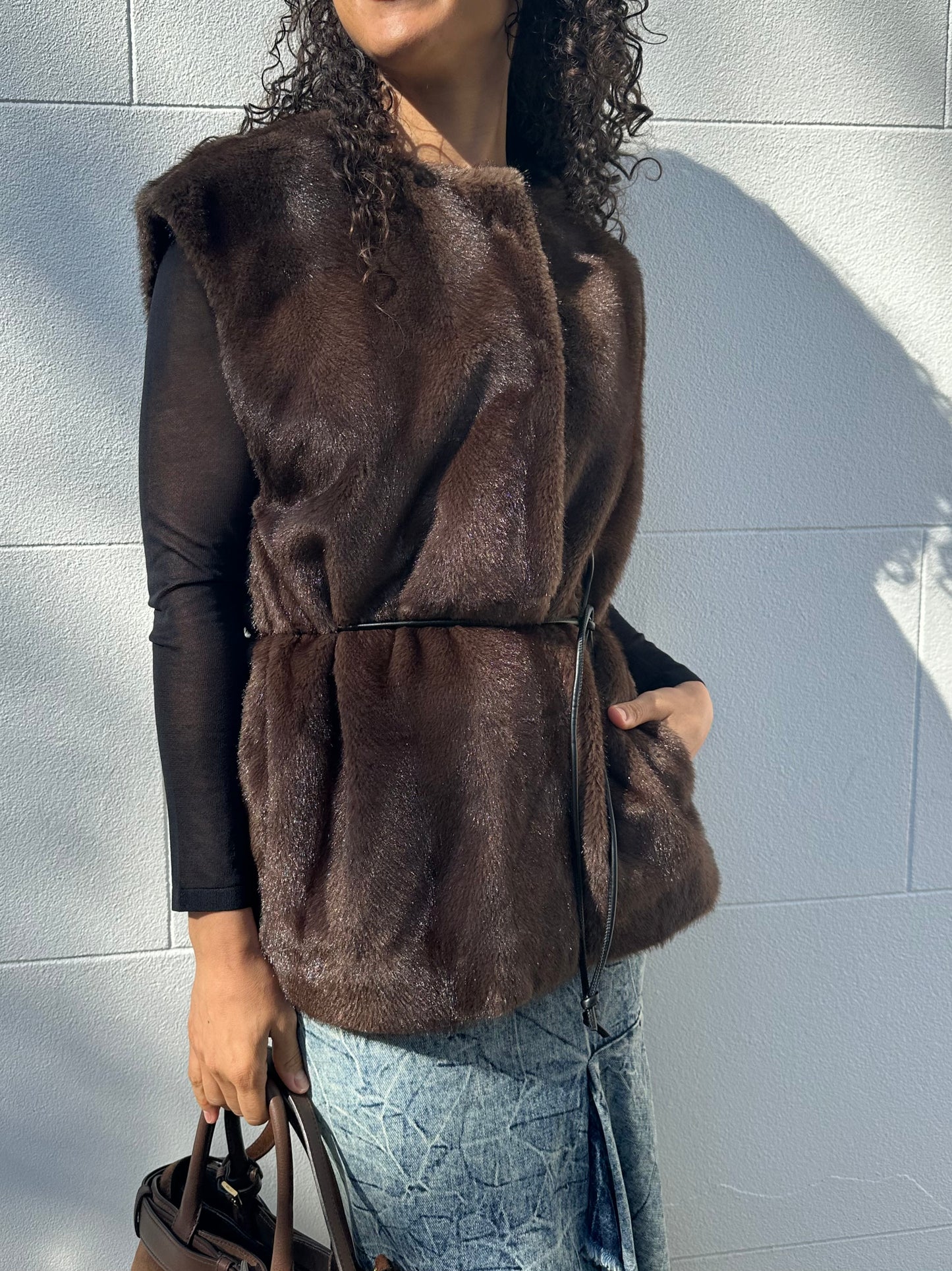Arket Faux Fur Brown Vest Size M