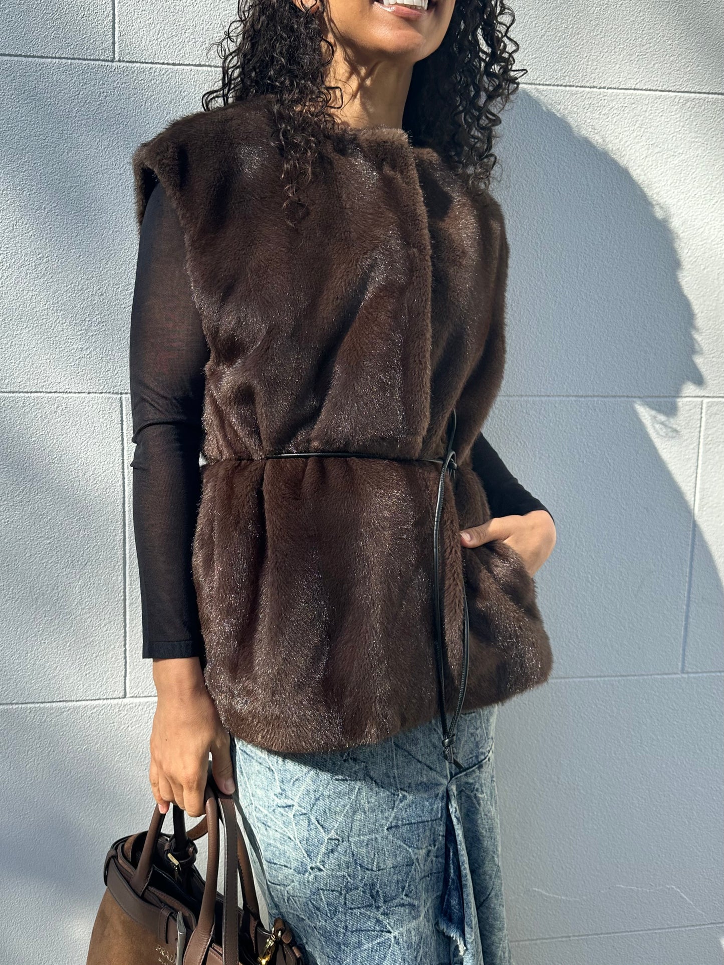 Arket Faux Fur Brown Vest Size M