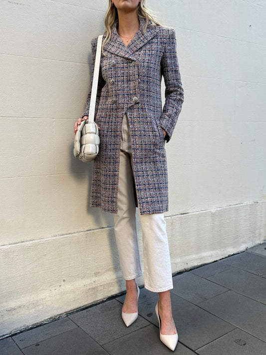 Chanel Blue Tweed Coat Size 36