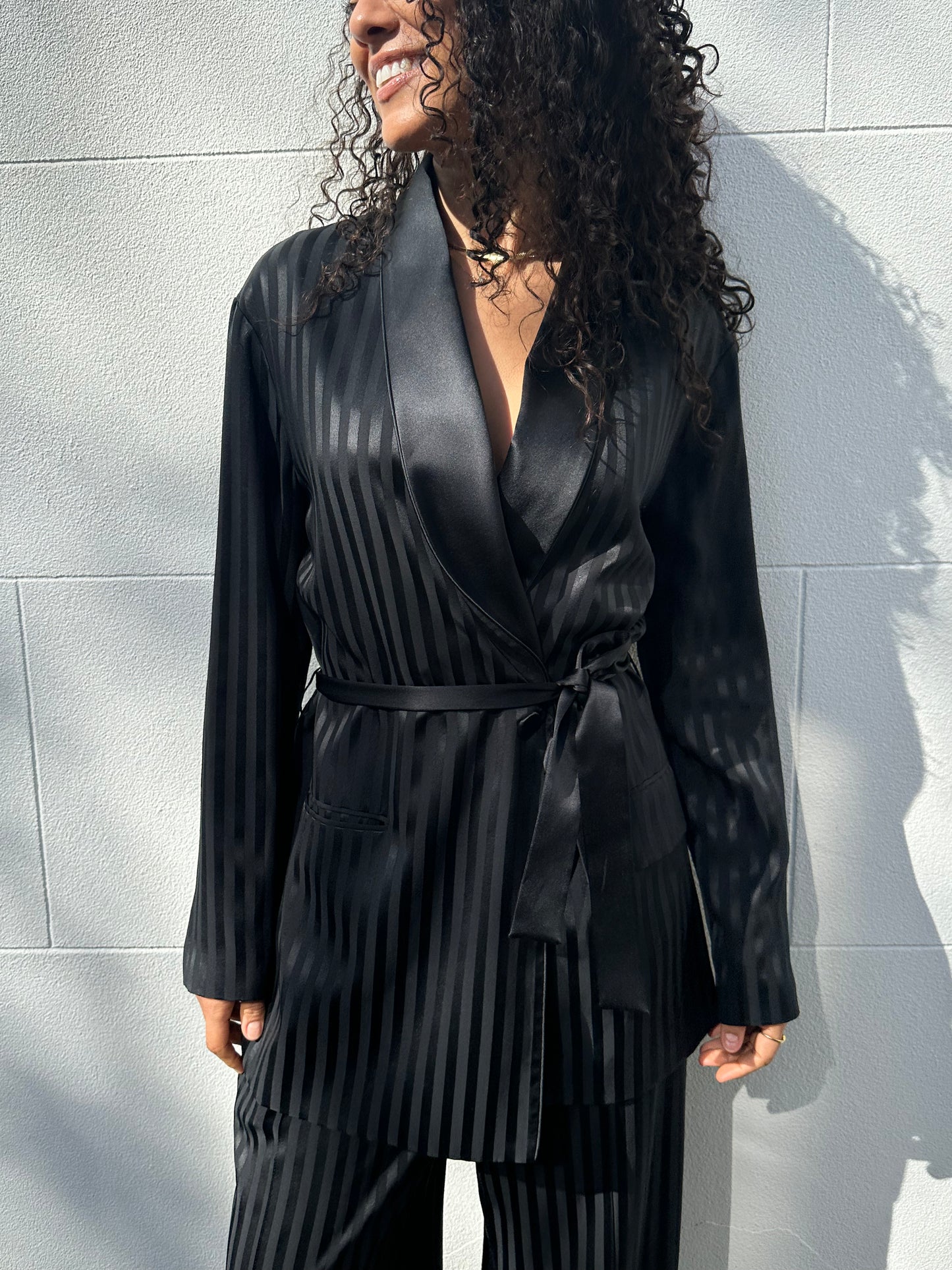Joseph Black Silk Satin Suit Size 38