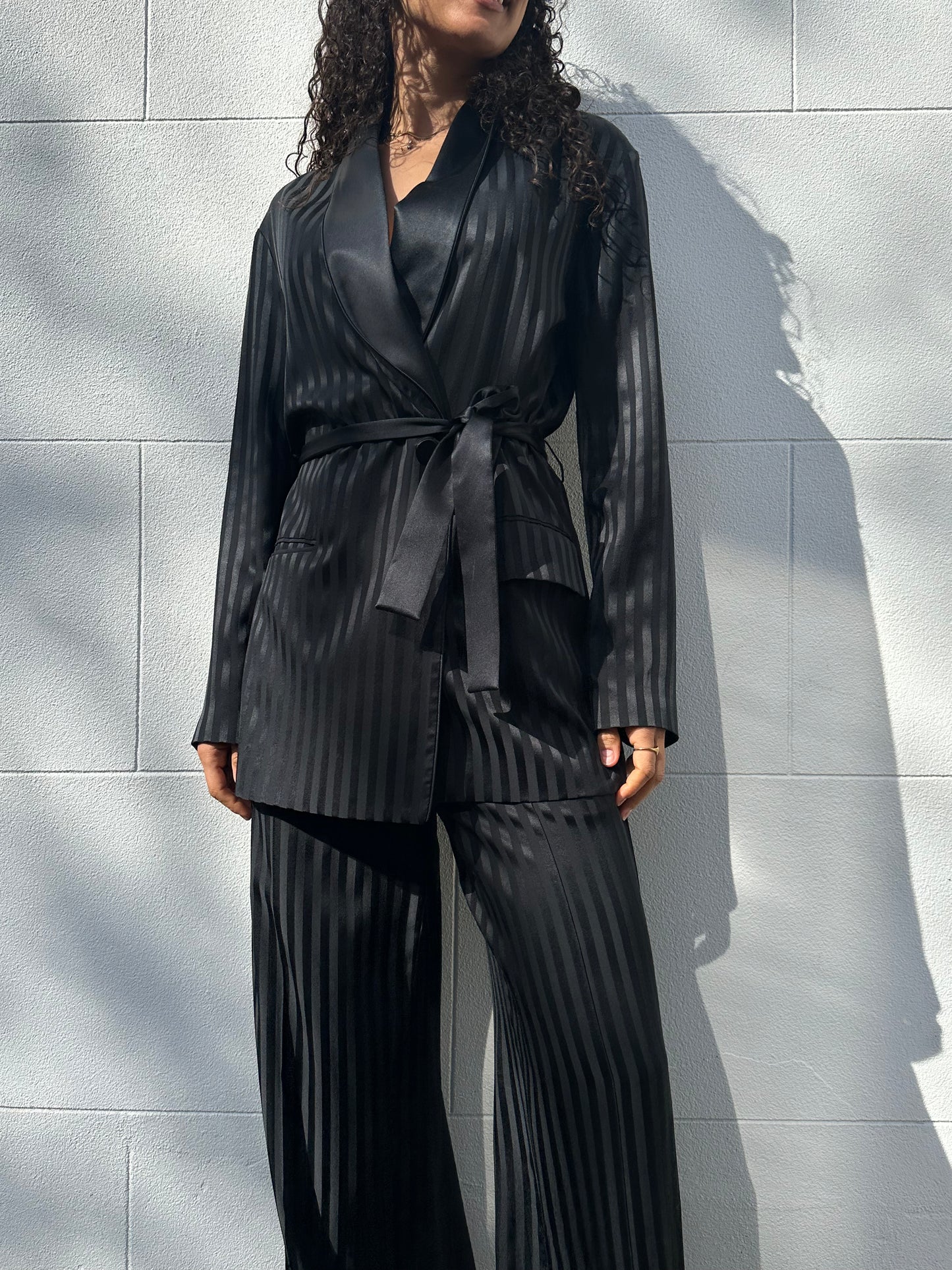 Joseph Black Silk Satin Suit Size 38