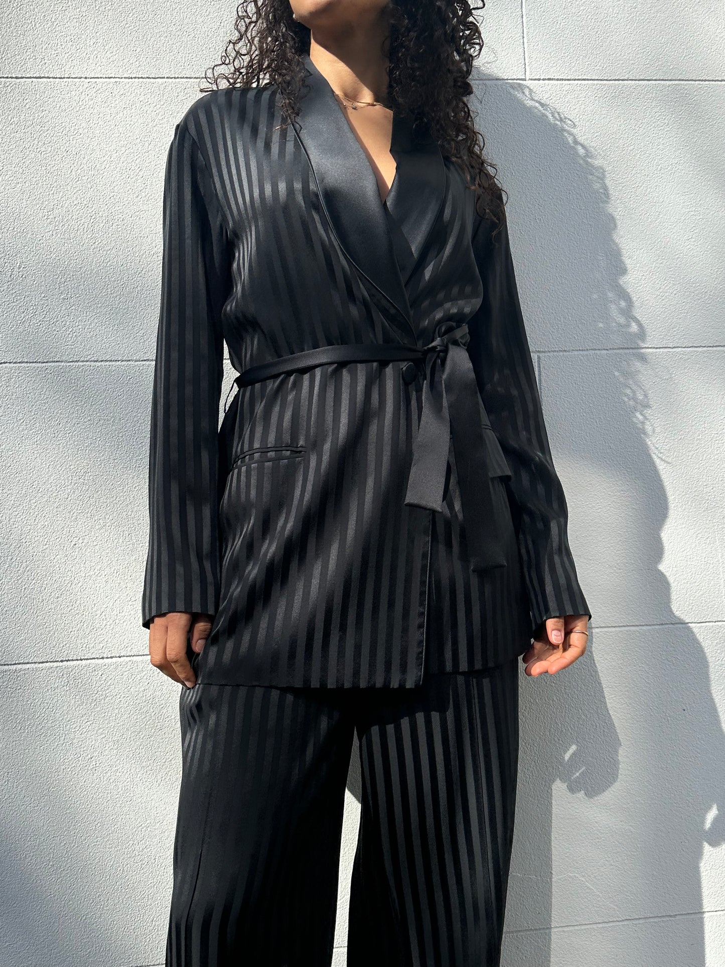 Joseph Black Silk Satin Suit Size 38