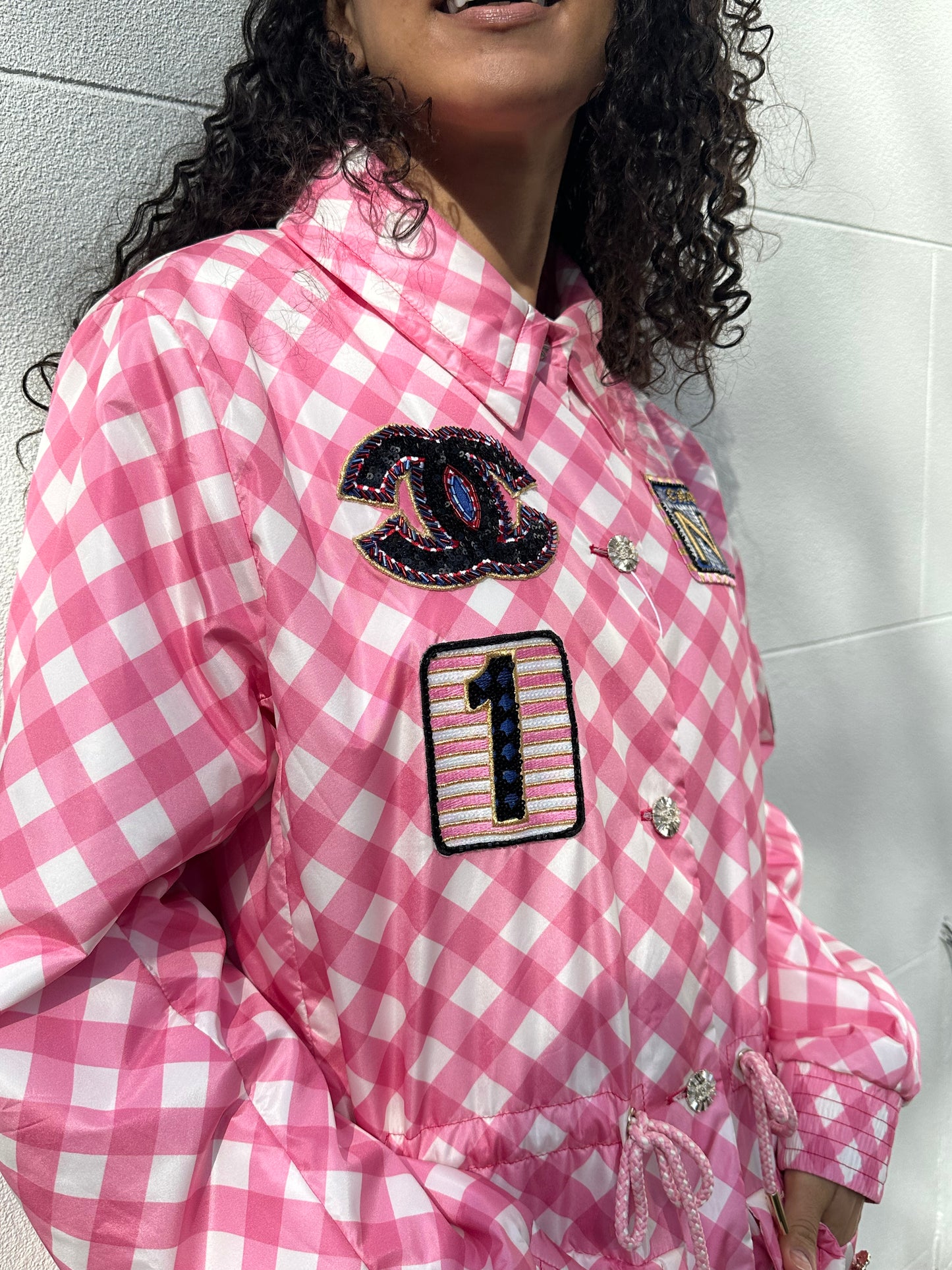 Chanel Pink Check Sequinned Jacket Size 46