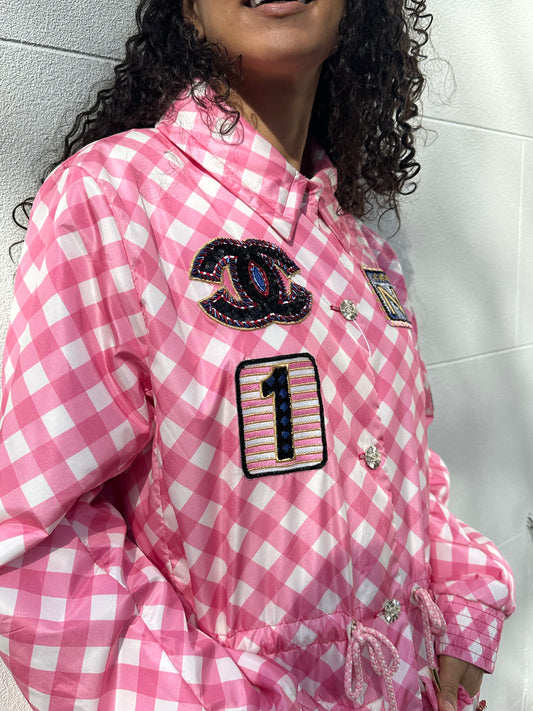Chanel Pink Check Sequinned Jacket Size 46