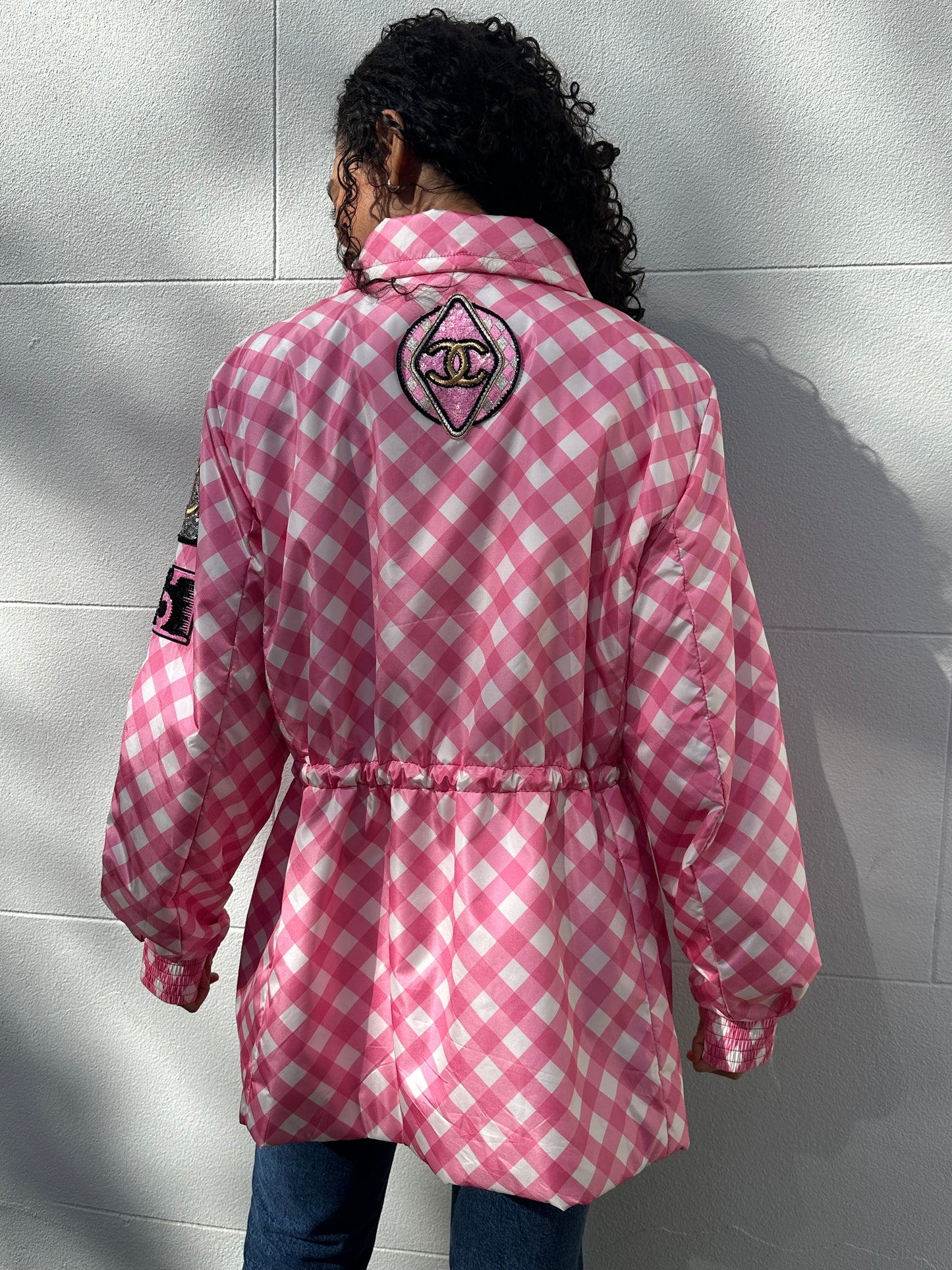Chanel Pink Check Sequinned Jacket Size 46