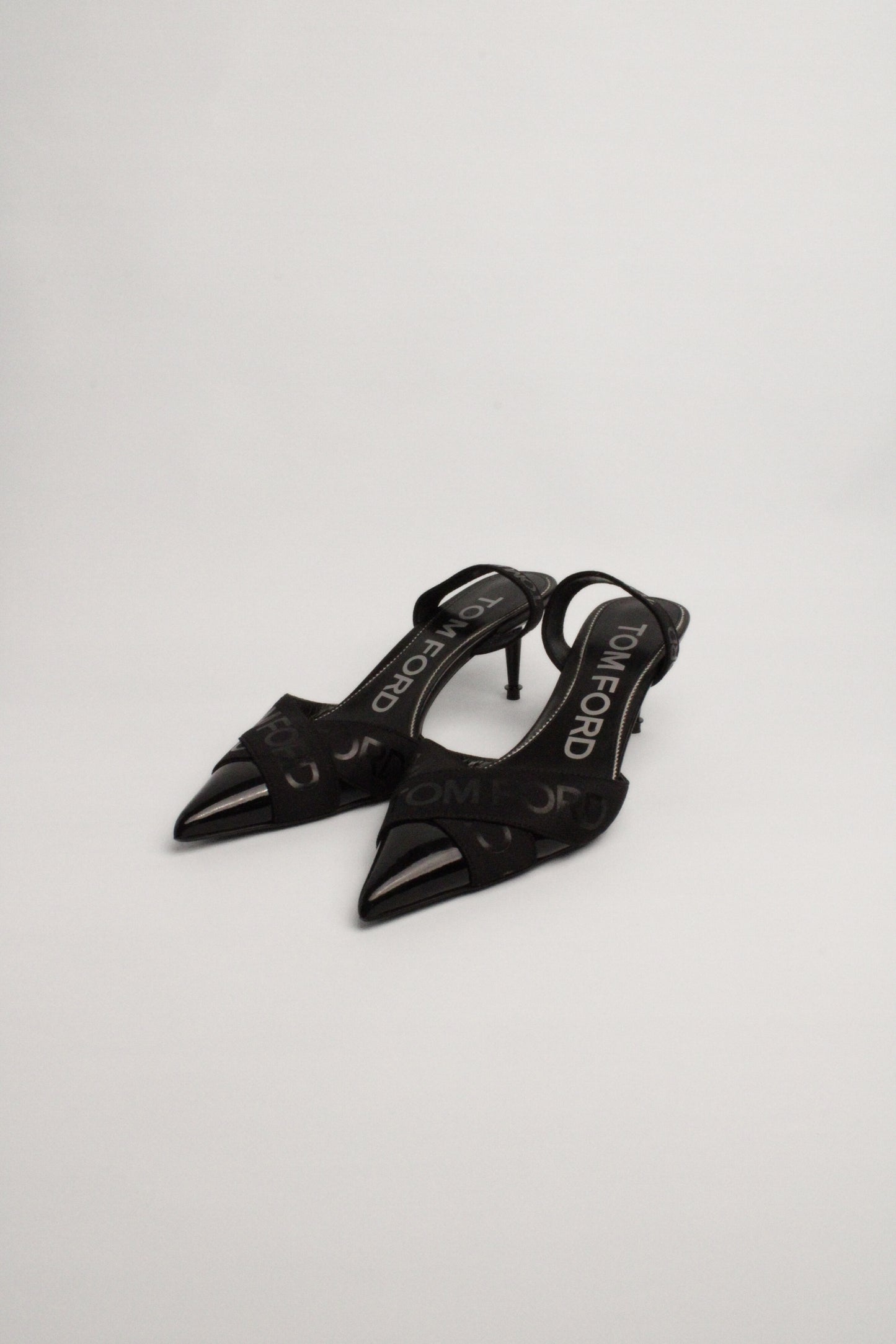 Tom Ford Black Patent Leather Logo Slingbacks Size 37