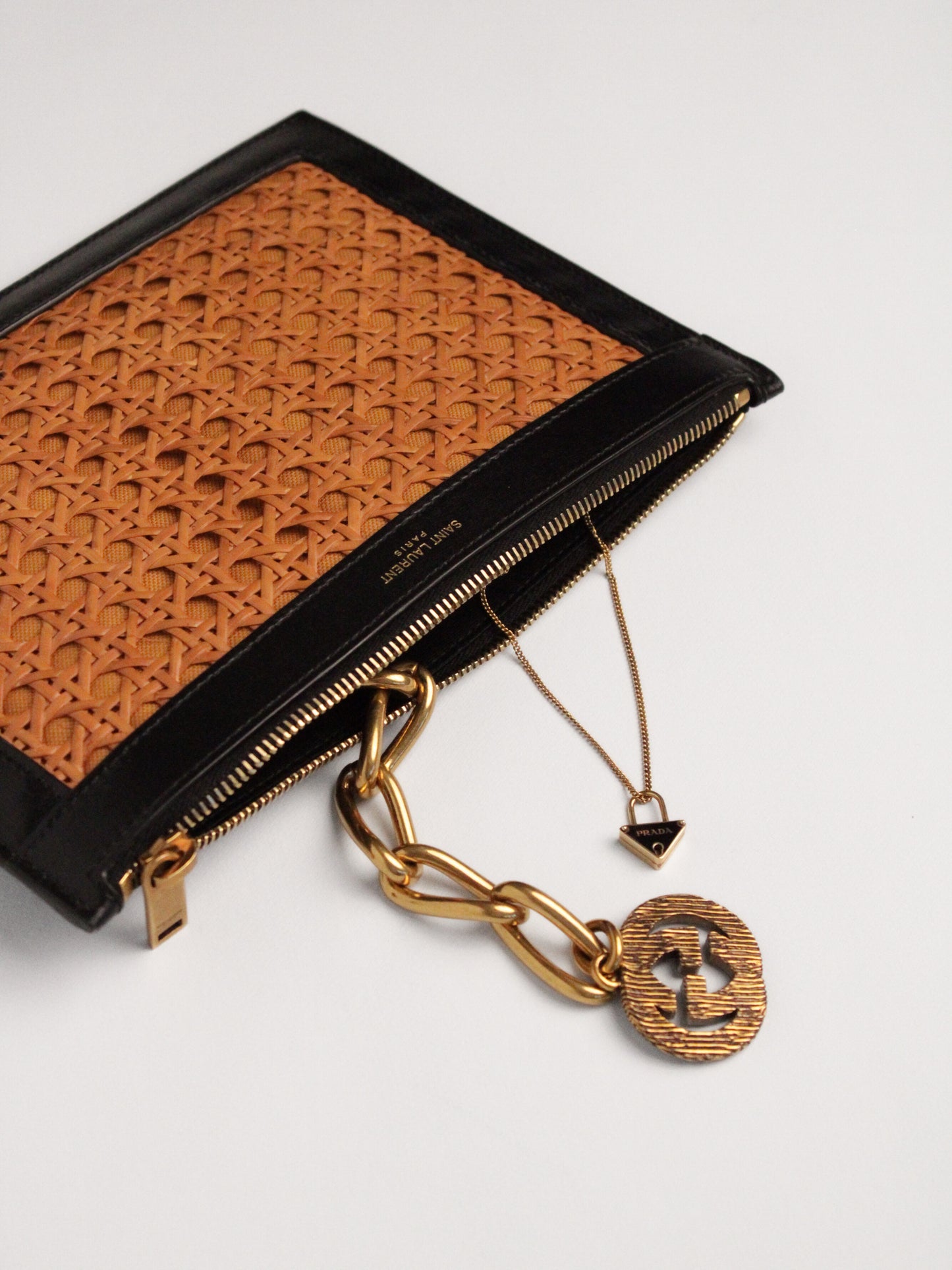 Saint Laurent Wicker Black Leather Clutch Bag