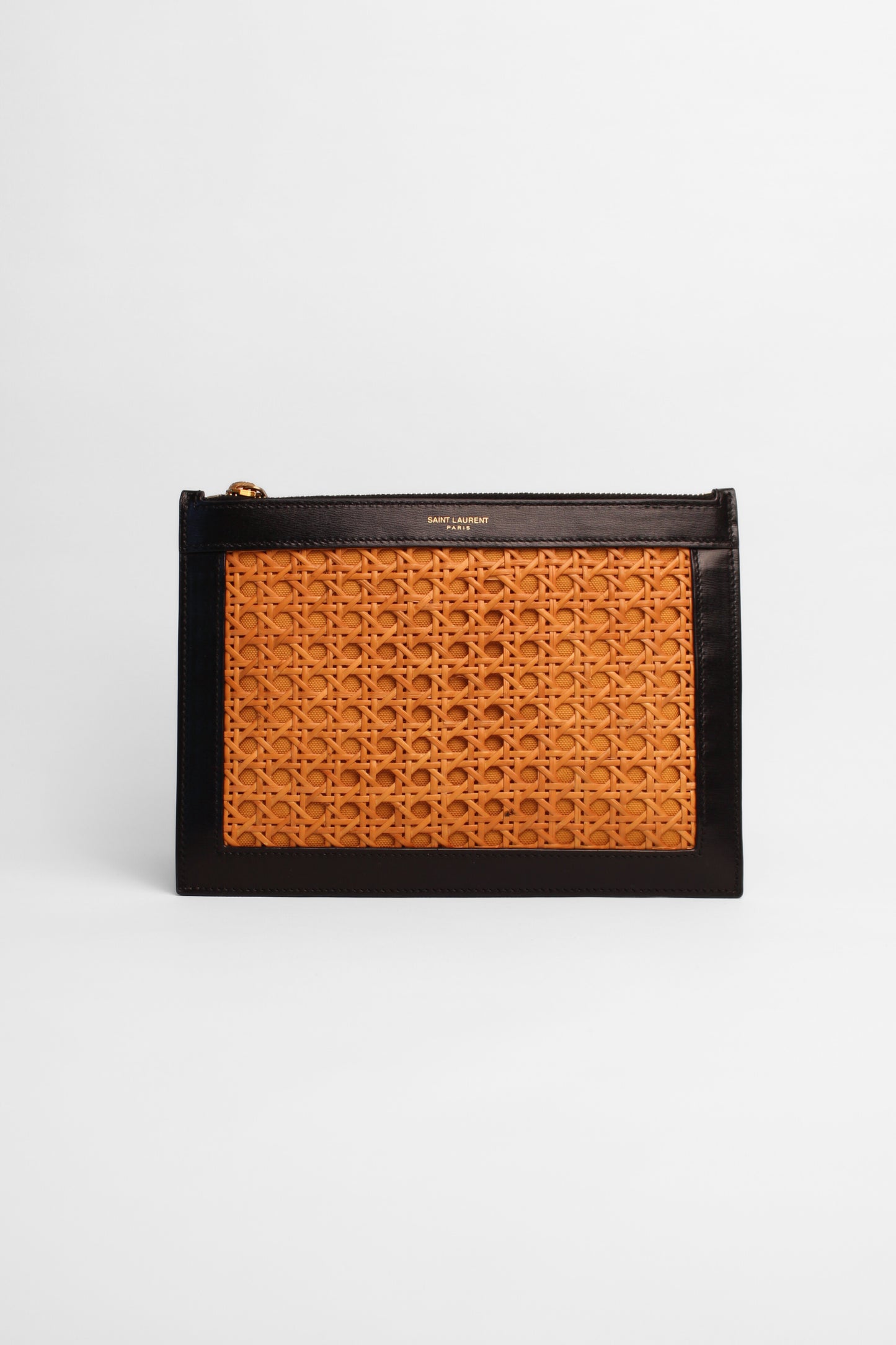 Saint Laurent Wicker Black Leather Clutch Bag